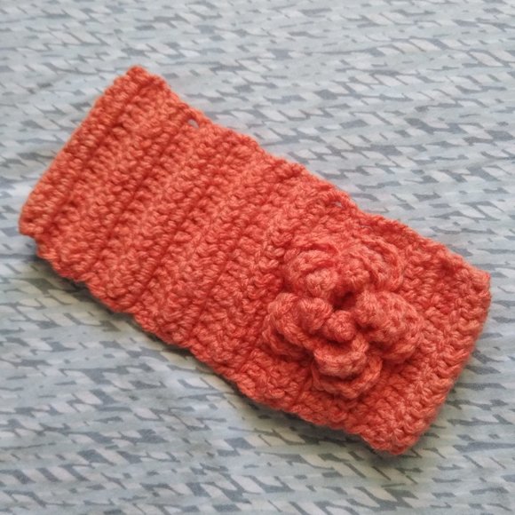 Handmade Crochet Orange Headband w/ Crochet Flower for Girls - Picture 1 of 4